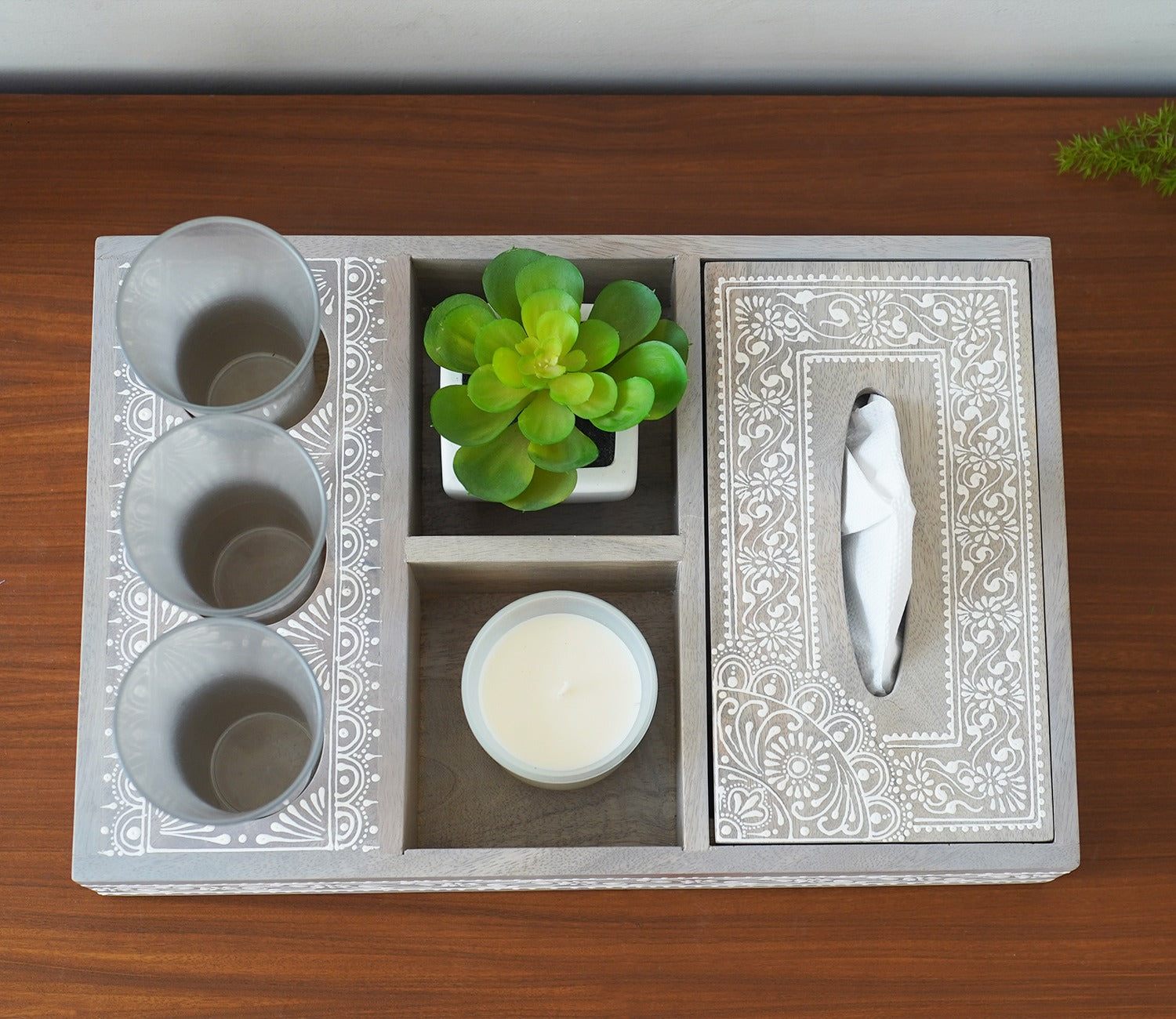 Ira Traditional Designer Hand Painted Wooden MultiStorage Tray