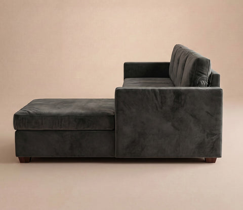 Albus L-Shape 5 Seater Right Aligned Sofa (Velvet, Graphite Grey)