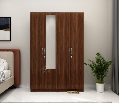 Kayden 4 Door Multi Utility Wardrobe With Mirror (Columbian Walnut Finish)