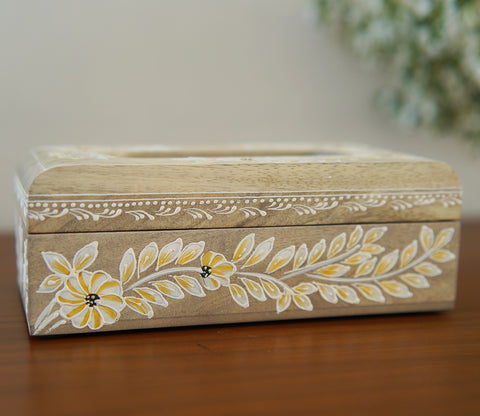 Adiva Floral Hand Painted Wooden Tissue Holder Box
