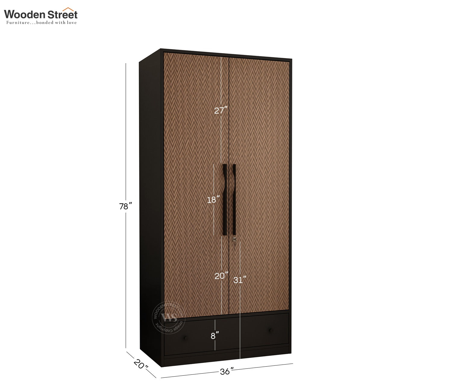 Avren Engineered Wood Wardrobe with Textured Front & Drawer Storage (Zigzag Brown)