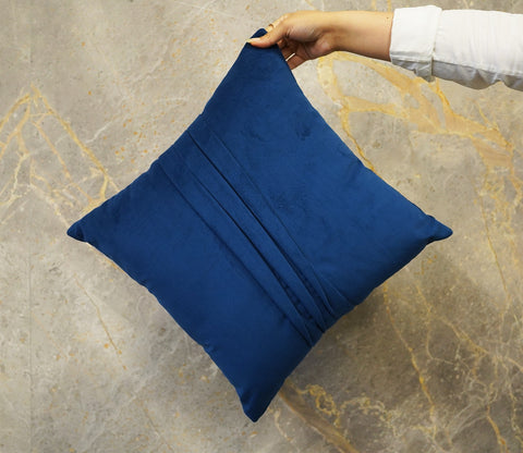 Caro Velvet Pleated Cushion Cover - Pack of 1 (16 x 16 Inch, Indigo Blue)