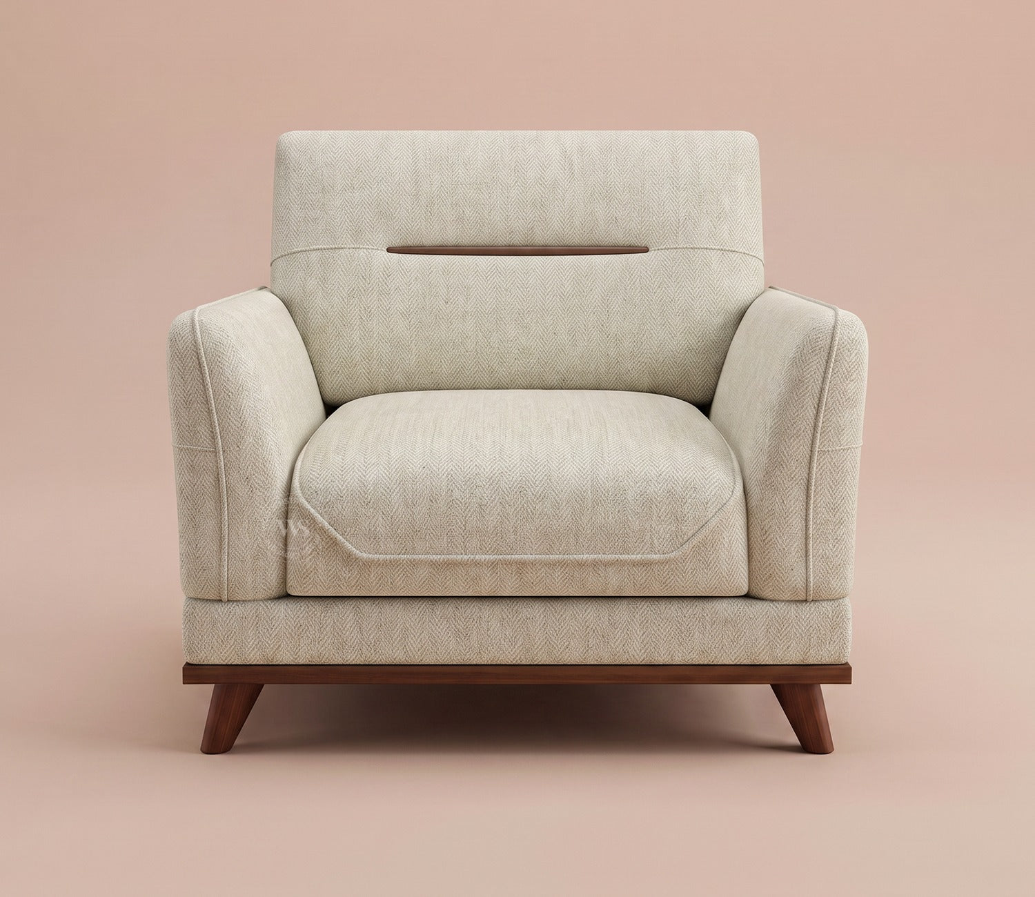 Alvaro 1 Seater Fabric Sofa with Wooden Accents (Cotton, Cottage Ivory)
