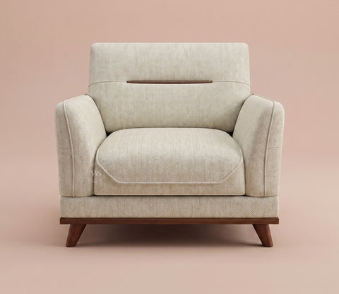 Alvaro 1 Seater Fabric Sofa with Wooden Accents (Cotton, Cottage Ivory)