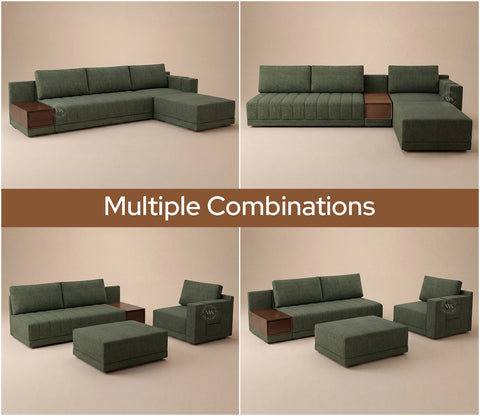 Oasis L-Shape Right Aligned Sectional Sofa (Sage Green)