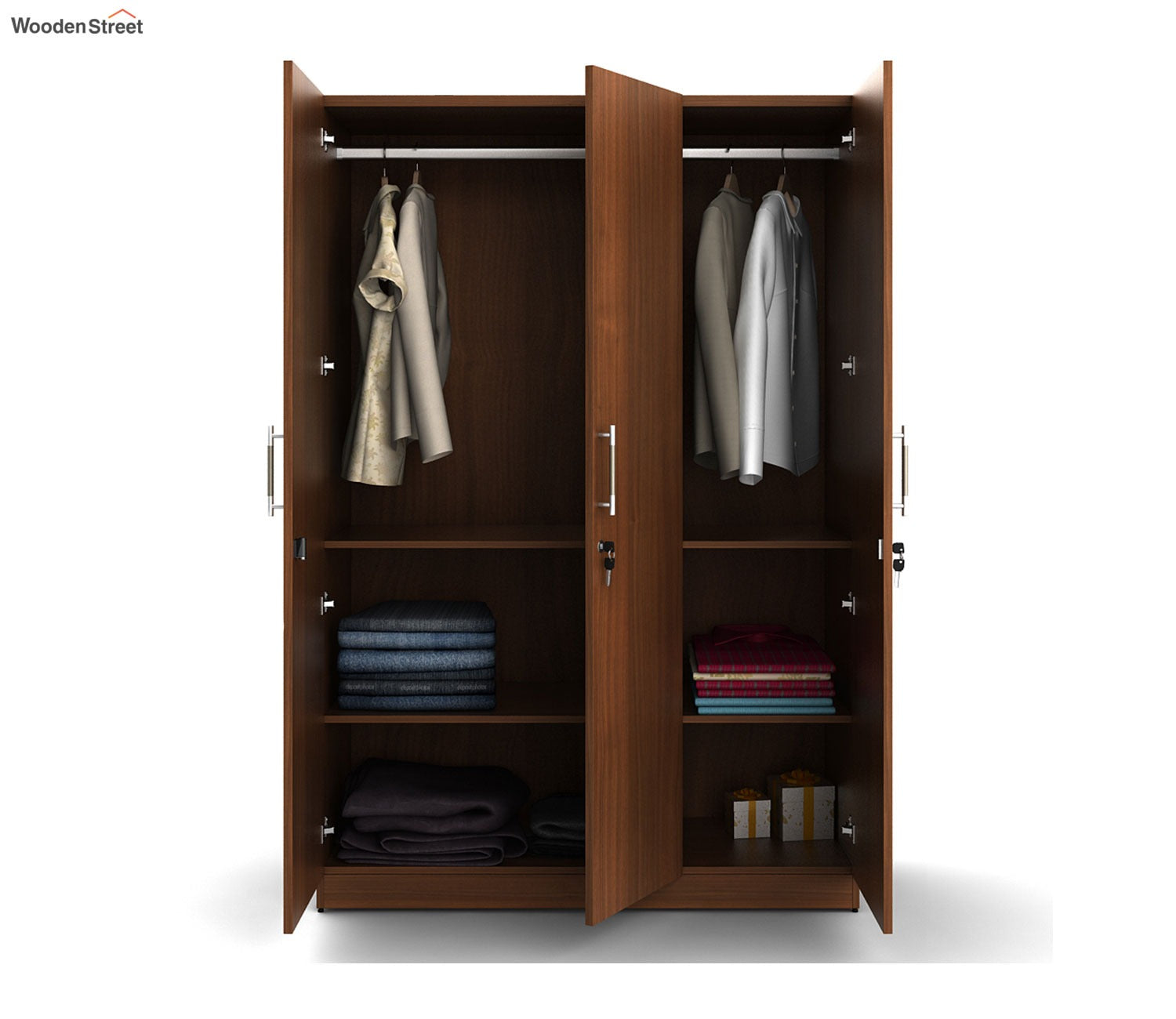 Kosmo Optima 3 Door Engineer Wood Wardrobe (Exotic Teak Finish)