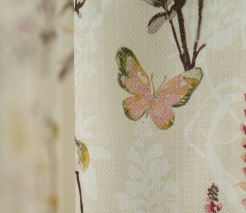 Beige Botanic Mist Floral Print Light-Filtering Door Curtains Set of 2 (Beige, 7 Feet)