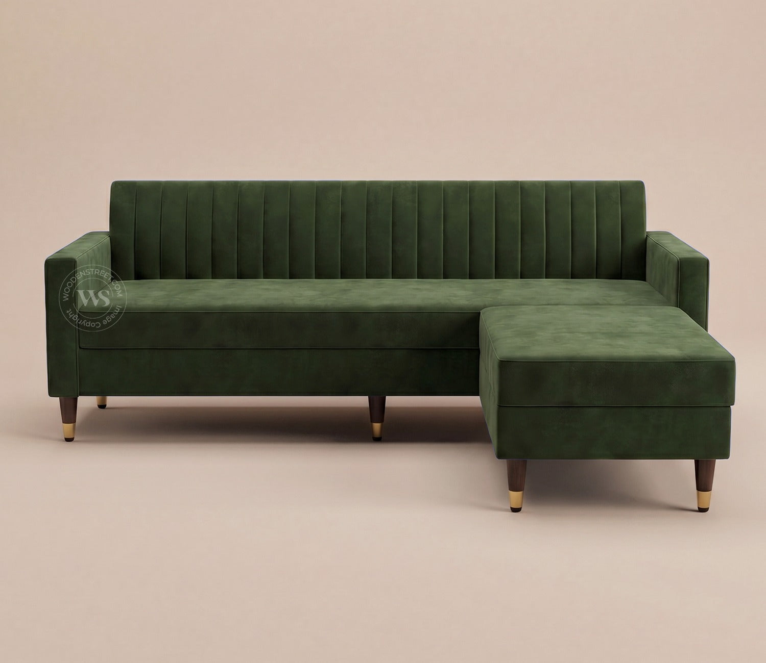 Everett L-Shape Corner Fabric Sofa (Velvet, Dark Olive Green)