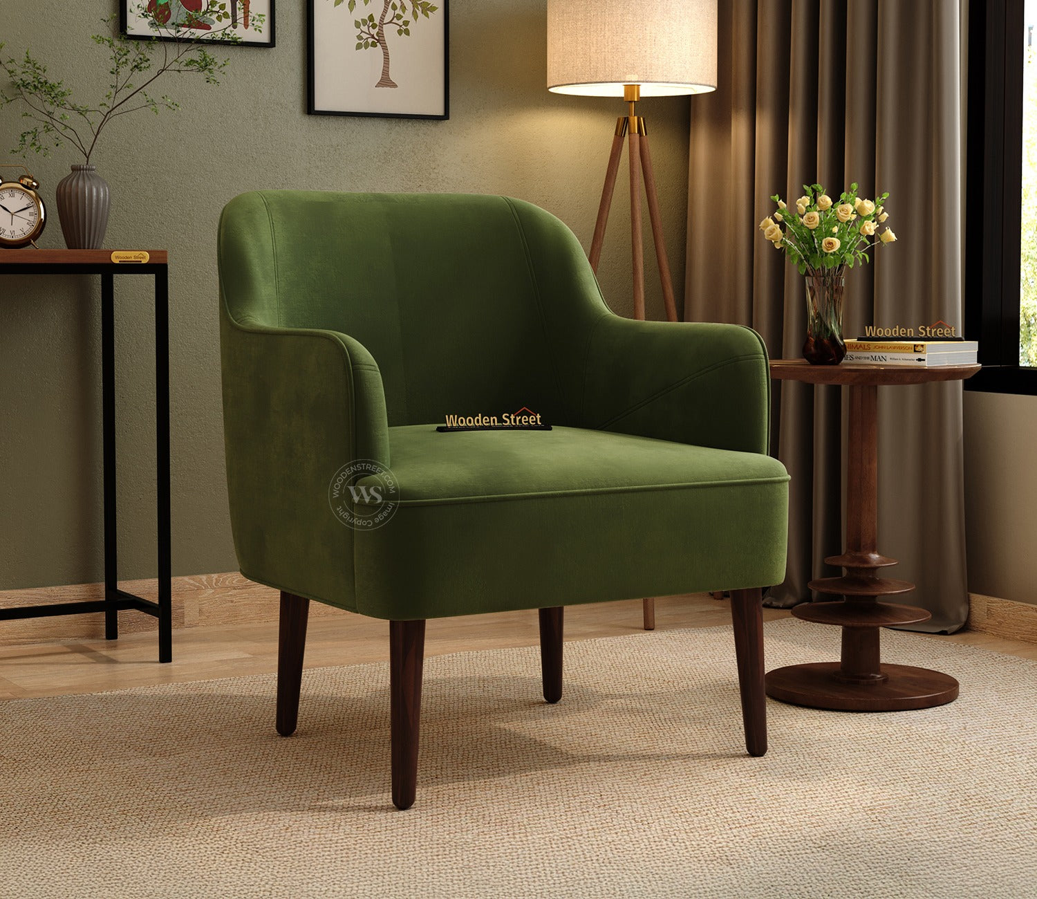 Avira Premium Upholstery Lounge Chair (Dark Olive Green)