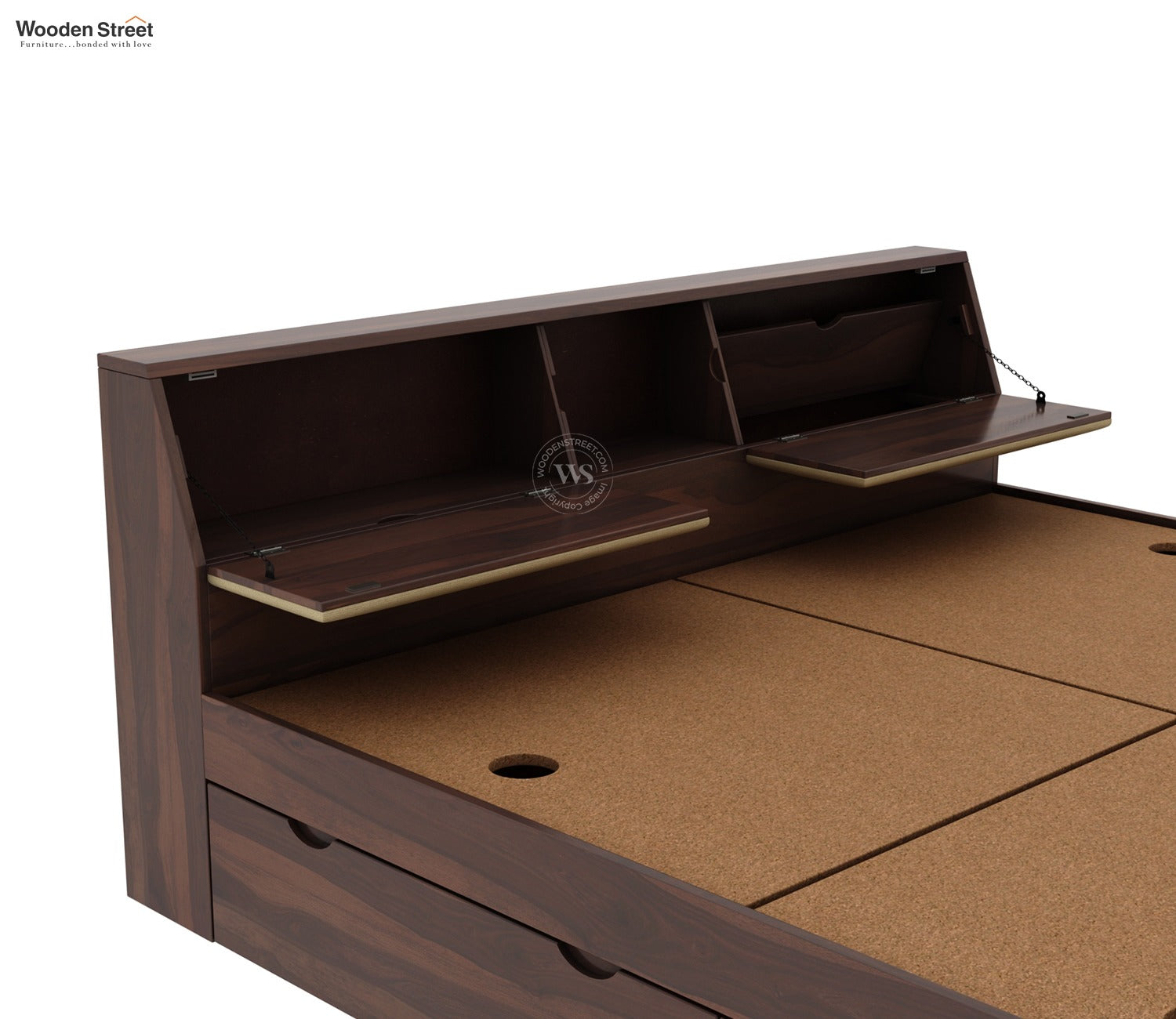 Walken Sheesham Wood Bed with Full Drawer Storage (Queen Size, Walnut Finish)