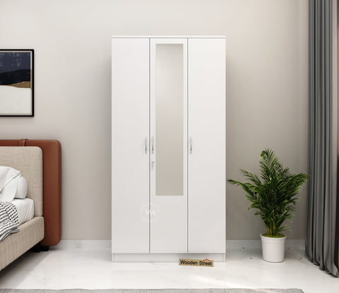 Kayden 3 Door Multi Utility Wardrobe With Mirror (Frosty White Finish)