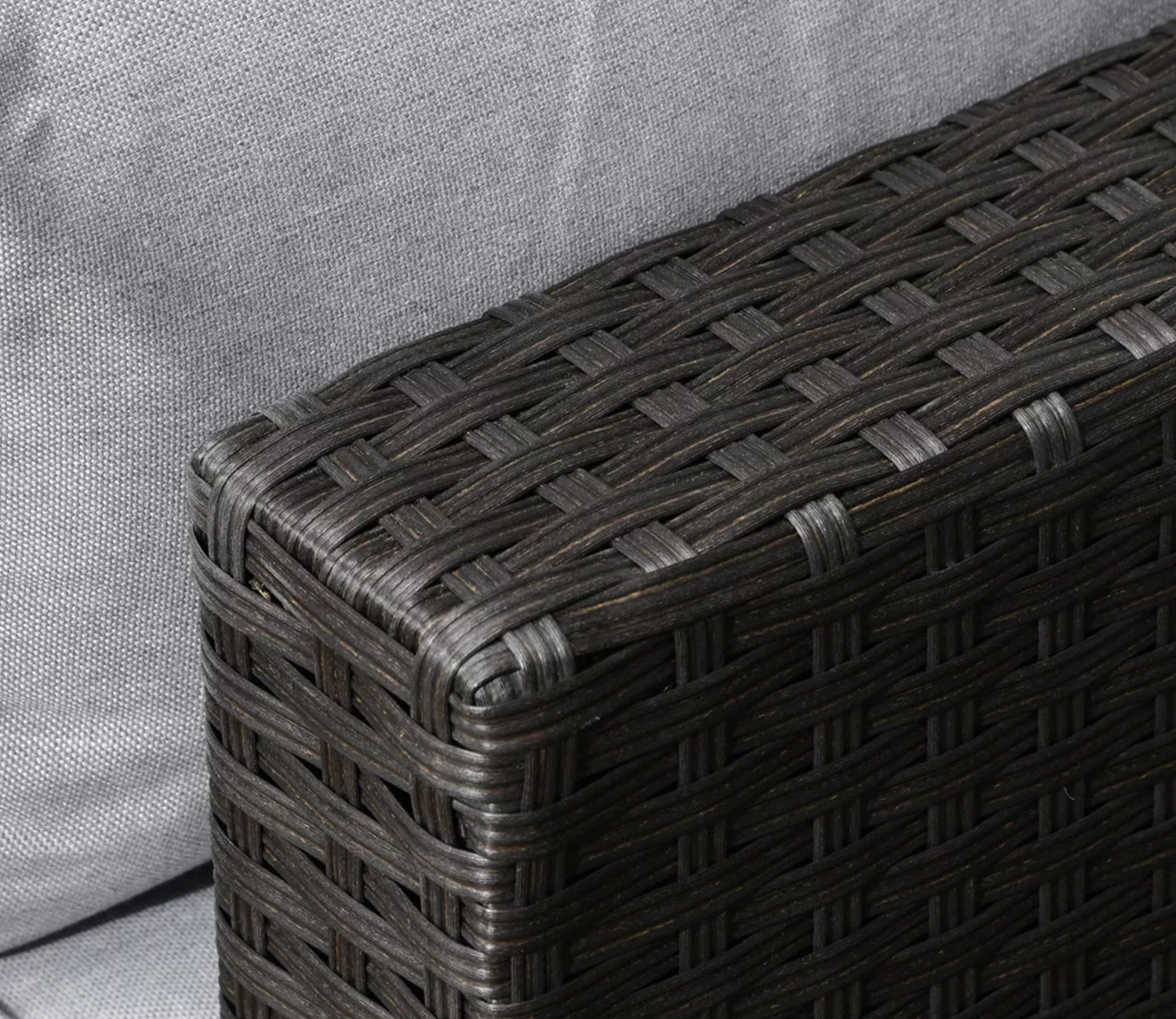 Black Rattan And Wicker 6 Seater Sofa Set With Table And Grey Cushions