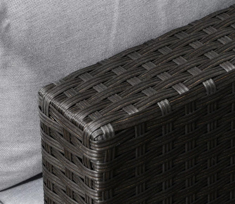 Black Rattan And Wicker 6 Seater Sofa Set With Table And Grey Cushions