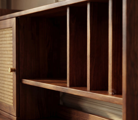 Nirman Sheesham Wood Study Table with Storage & Cane Cabinet (Teak Finish)