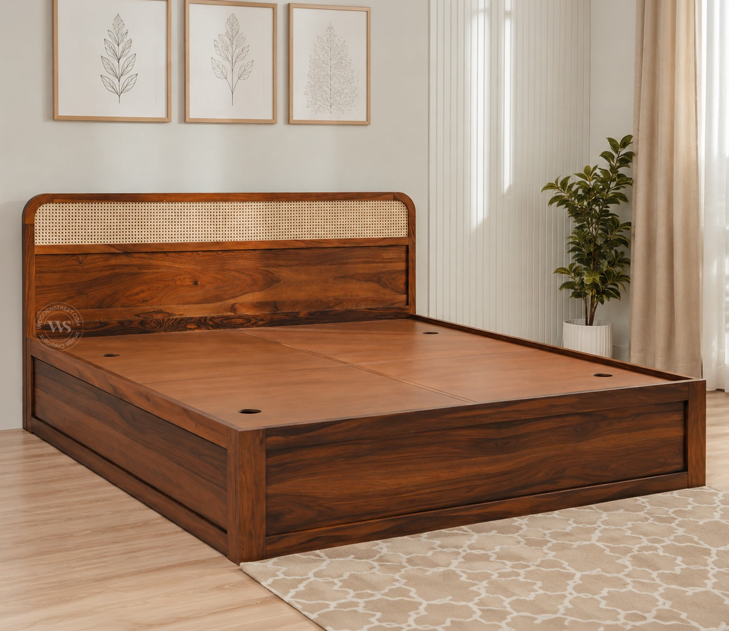 Balikos Sheesham Wood Box Storage Bed (King Size, Teak Finish)