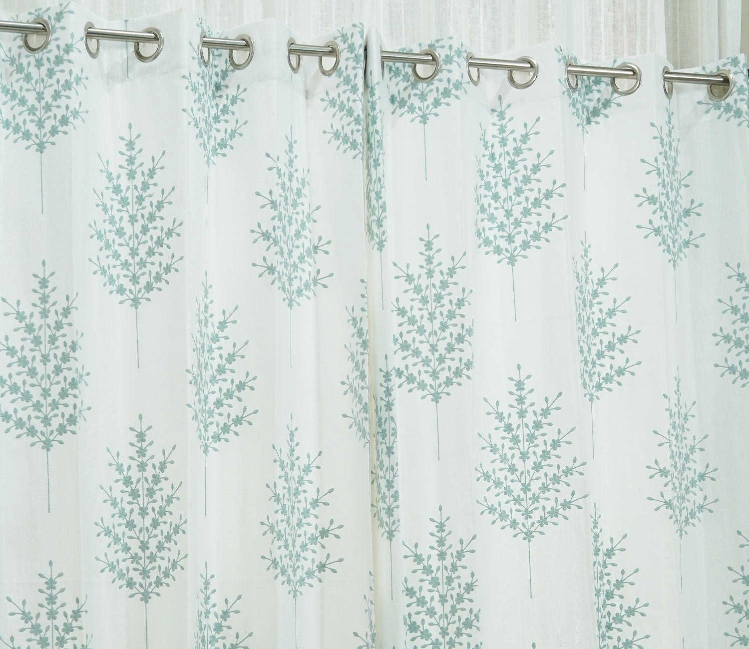 Jacquard Tree 1 Piece Sheer Curtain (Blue, 7 Feet)
