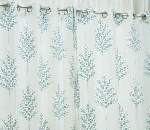Jacquard Tree 1 Piece Sheer Curtain (Blue, 7 Feet)