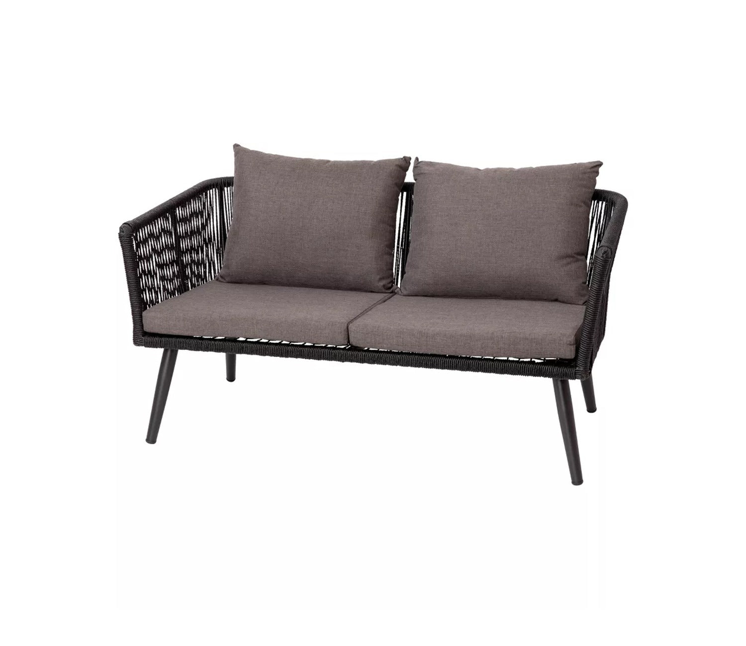Black Rope 4 Seater Set With Table And Dark Grey Cushions