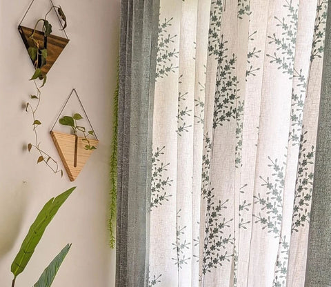 Jacquard Tree 1 Piece Sheer Curtain (Blue, 7 Feet)