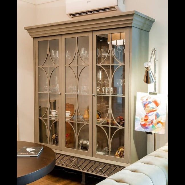 Trueliving Grey Crockery Cabinet With Glass Door 43.2D x 202W x 172.7H Centimeters