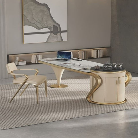 Trueliving Classy Golden Cream Office Table Living Room H 14 x W 33 x D 33