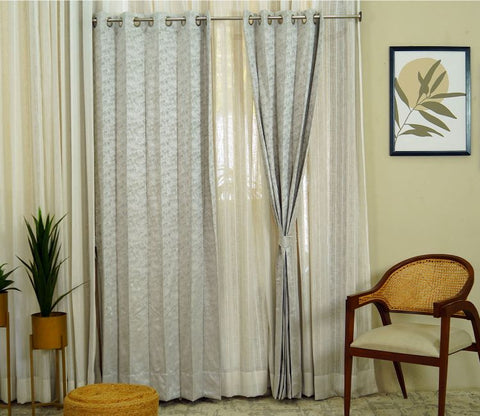 Shiny Textured Blackout 1 Piece Curtain (Grey, 7 Feet)