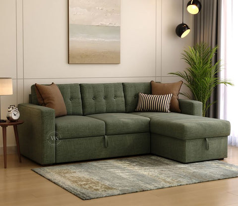 Alfonso Right Aligned Convertible Sofa Cum Bed (Sage Green)