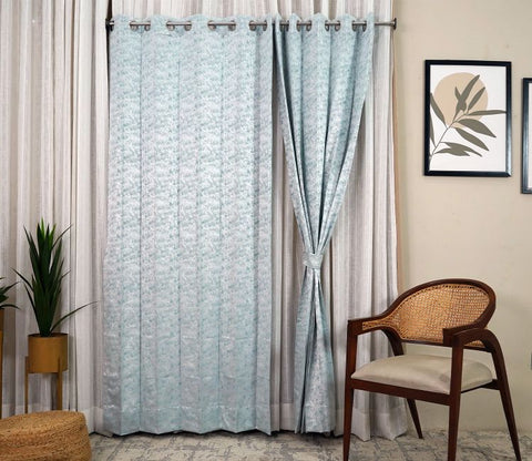 Shiny Textured Blackout 1 Piece Curtain (Blue, 7 Feet)