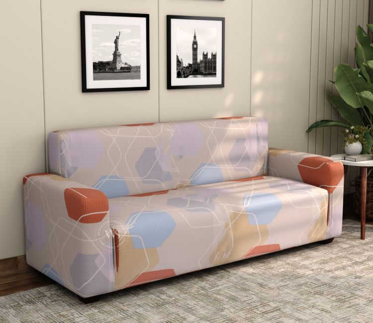 Agnus Modern Abstract Printed Polyester Spandex 3 Seater Sofa Cover (Multi Colour)