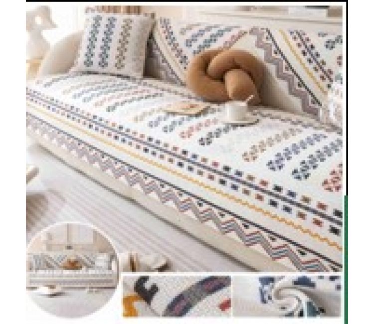 Cream Checkered Abstract Pattern 1 Seater Sofa Cover (White)