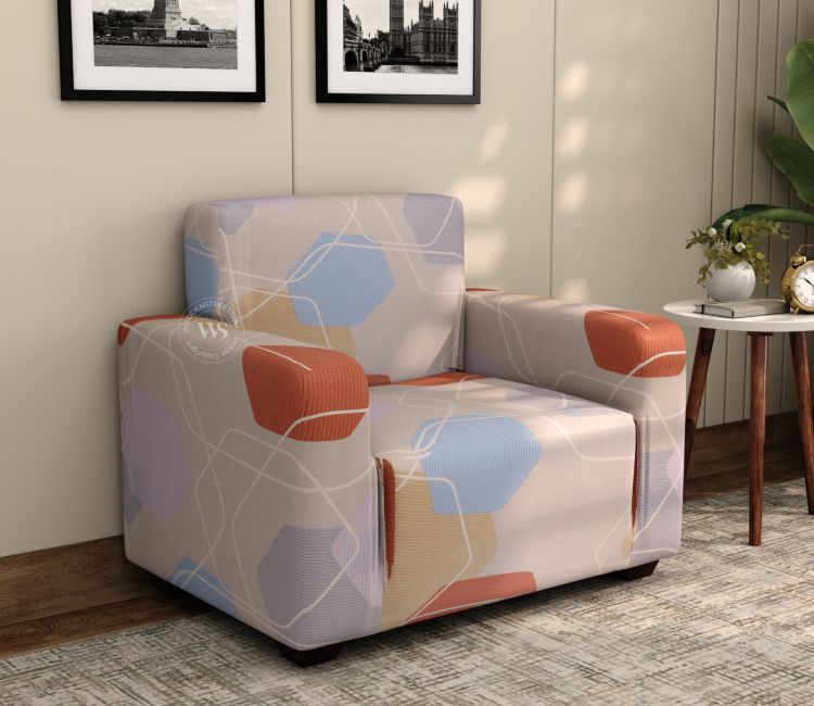 Agnus Modern Abstract Printed Polyester Spandex 1 Seater Sofa Cover (Multi Colour)