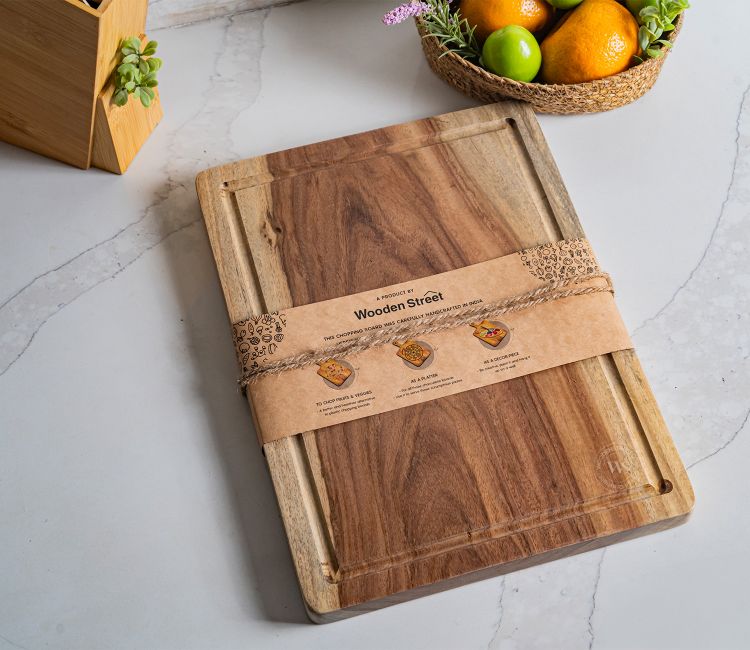 Grove Large Mango Wood Handcrafted Non Slip Chopping Board For Kitchen