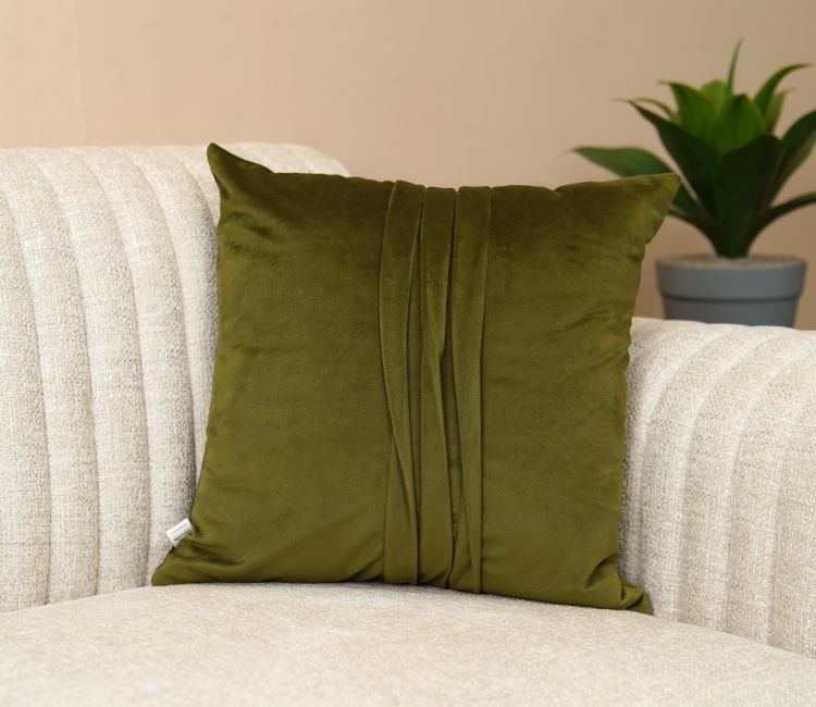 Caro Velvet Pleated Cushion Cover - Pack of 1 (16 x 16 Inch, Dark Olive Green)
