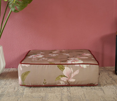 Elara Floor Cushion With Bolster - 24 X 24 Inch (Cotton, Magnolia Beige)