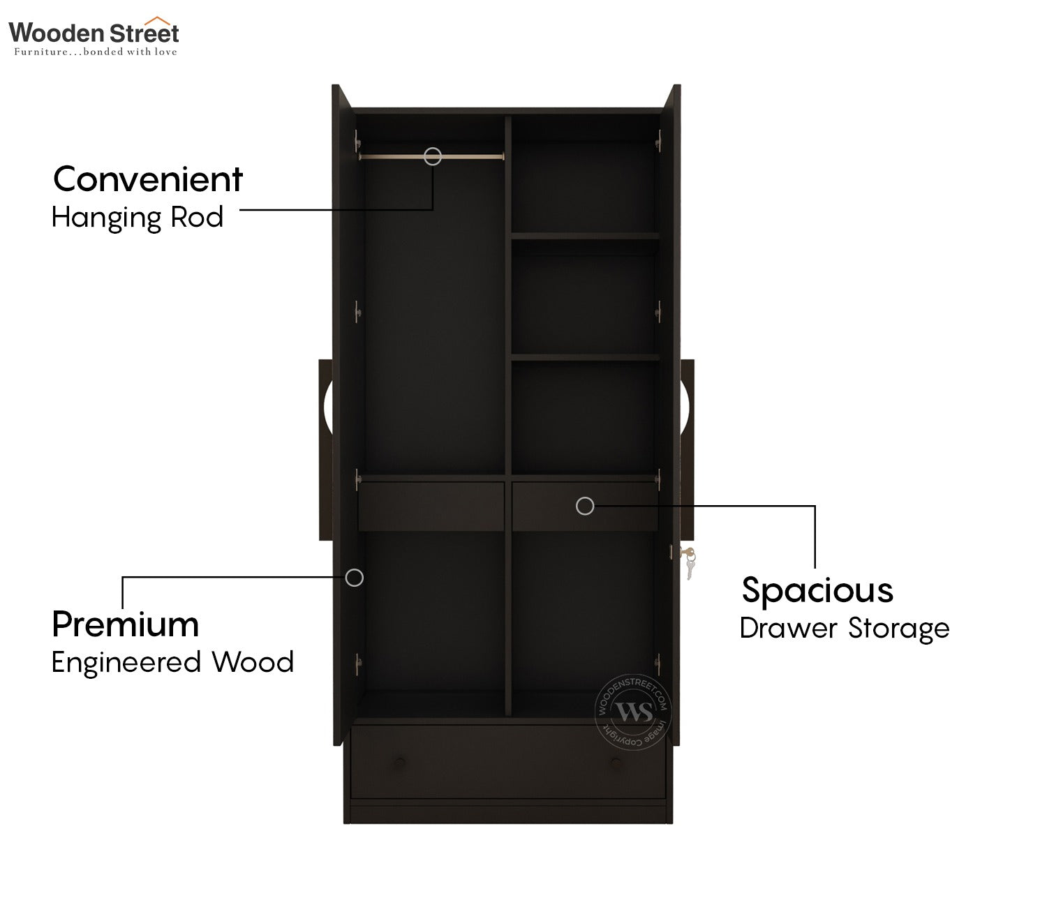 Avren Engineered Wood Wardrobe with Textured Front & Drawer Storage (Chevron Pattern)
