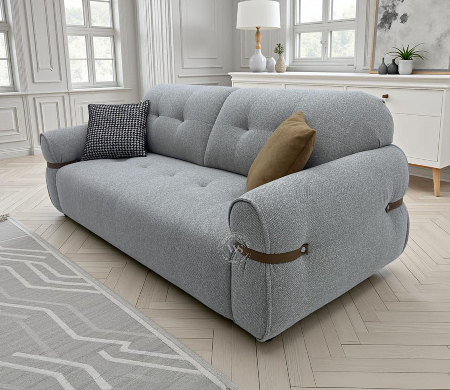 Reva 3-Seater Electric Sofa Cum Bed | Motorized Conversion Mechanism | Fabric Upholstery (Light Grey)