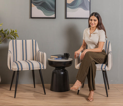 Aureya Upholstered Arm Chair (Blue Stripe)