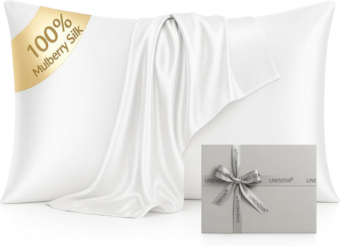 LINENCART 100% Mulberry Silk Pillowcases – Standard/Queen 50x75cm, 1 Piece – Ash Blue