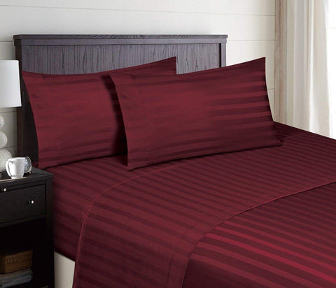 300 TC Egyptian Cotton Stripe Bed Sheet Set | King Size | Burgundy | 4 Piece Set