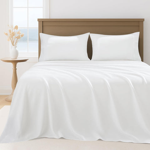 LINENOVA Hotel Quality Double Bed Sheet Set – 4 Piece 2000TC Ultra Soft Durable Brushed Microfibre – 40cm Deep Pocket Fitted Sheet, Flat Sheet & 2 Pillowcases – Wrinkle-Free & Easy Care – White
