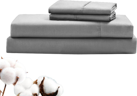 LINENOVA Luxury 100% Natural Cotton Bed Sheet Set - 40cm Deep Pocket Fitted Sheet & Flat Sheet & 1 Pillowcase - 3 Piece