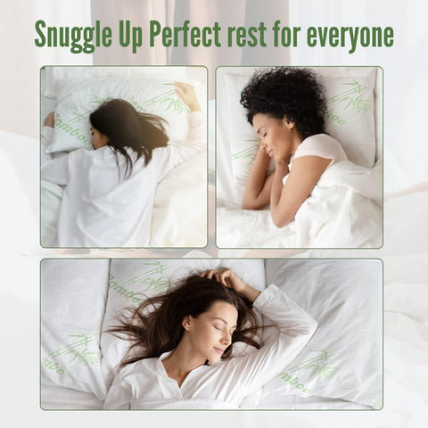 LINENOVA Bamboo Shredded Memory Foam Pillow Standard Size 2 Pack for Back/Stomach/Side Sleeper - Ultra Soft, Cool & Breathable Bamboo Hypoallergenic Bed Pillow Cover with Zipper Closure 48x74cm