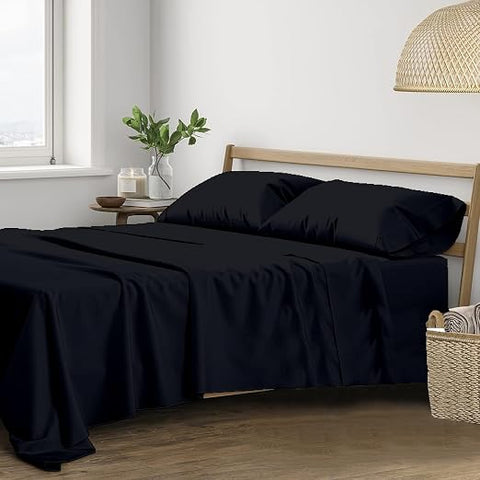 Trance Home Linen Pure 100% Cotton 400TC Plain King Size Bedsheet with 2 Pillow Covers (108 x 108 Inch | 9ft x 9ft, Black)