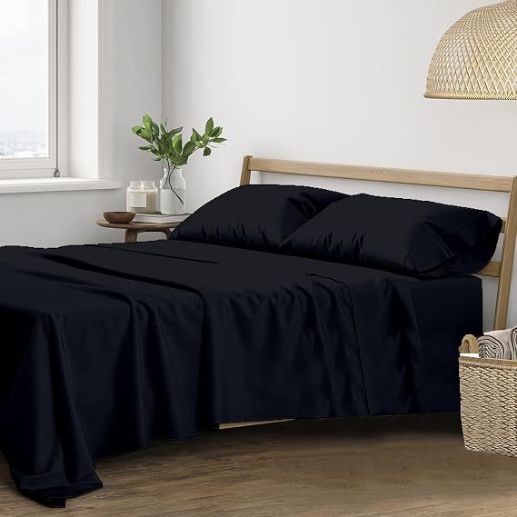 Trance Home Linen Pure 100% Cotton 400TC Plain King Size Bedsheet with 2 Pillow Covers (108 x 108 Inch | 9ft x 9ft, Black)