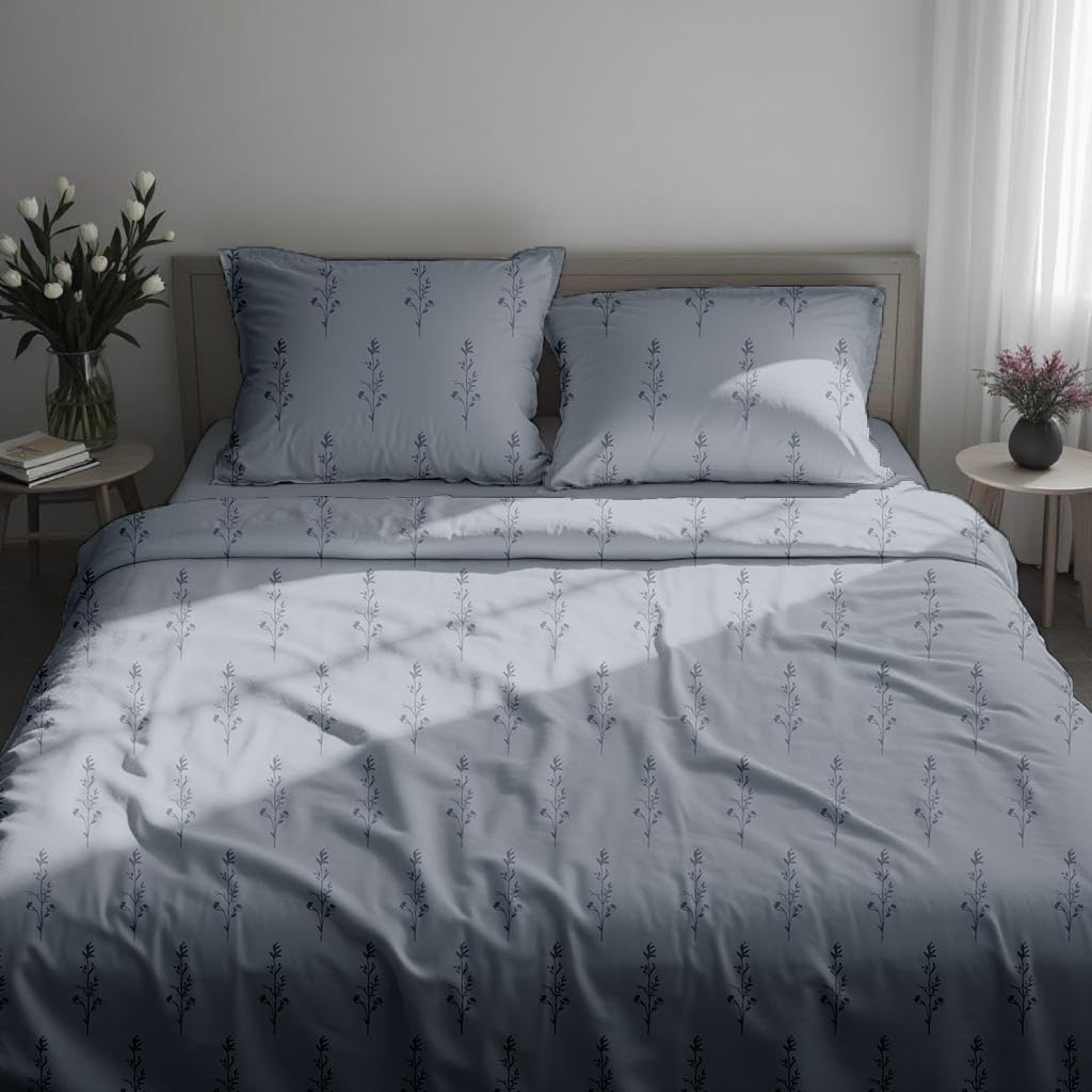 LINENCART Bamboo King Size Bedsheet with 2 Pillow Covers | 100x106 in | 300 TC Floral Printed Bedsheet for Double Bed King Size | Ultra Soft & Anti-Microbial King Size Bed Sheet | Pack of 1, Aqua Blue