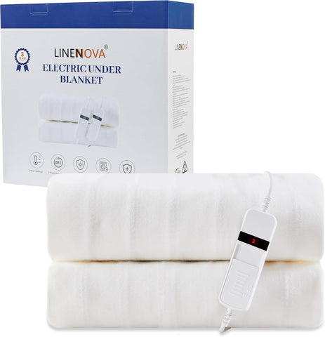 LINENCART King Single Electric Blanket Fully Fitted Heated Underblanket, 3 Heat Settings, 3 Hour Auto Shut Off, Overheat Protection, Energy Efficient Machine Washable Heated Mattress Blanket (King Single, White)