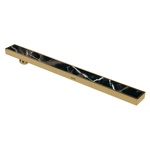 Trueliving Home Brown Marble Insert Shower Drain Channel (48 x 3 Inches) YELLOW GOLD PVD Coated
