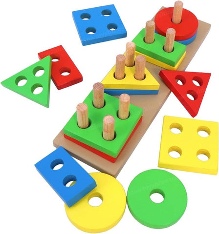 Trueliving Wooden Geometric Shape & Colour Sorter & Stacker Premium Jigsaw Puzzle