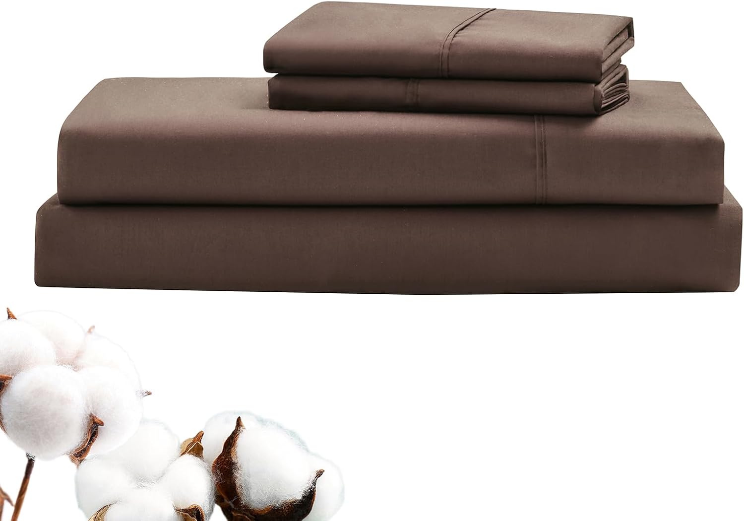 LINENOVA Luxury 100% Natural Cotton Bed Sheet Set - 40cm Deep Pocket Fitted Sheet & Flat Sheet & 1 Pillowcase - 3 Piece