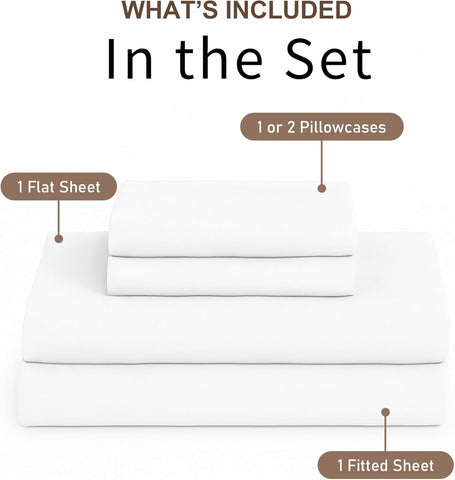 LINENOVA Hotel Quality Double Bed Sheet Set – 4 Piece 2000TC Ultra Soft Durable Brushed Microfibre – 40cm Deep Pocket Fitted Sheet, Flat Sheet & 2 Pillowcases – Wrinkle-Free & Easy Care – White